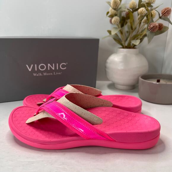 Vionic Beach Tide Flip Flops Pink Slide Sandals Cotton Canvas Women 8 - Picture 4 of 10